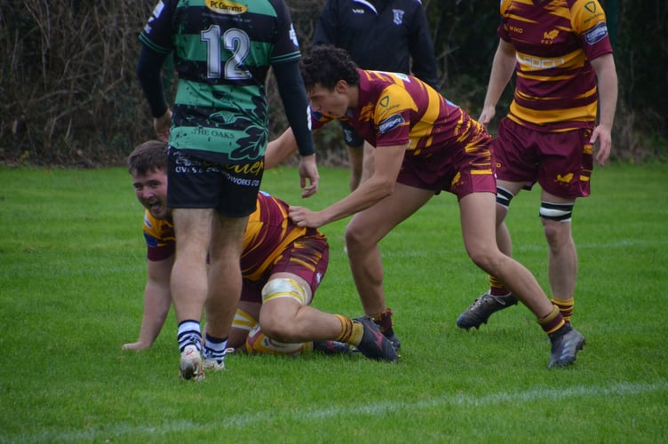 Okehampton RFC try celebrations vs North Petherton