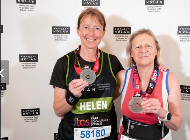 Helen Smith, left, (of Dousland), and friend Linda Trebilcock, (of near Callington) after completing the London Marathon in aid of a charity after Helen was diagnosed with blood cancer.