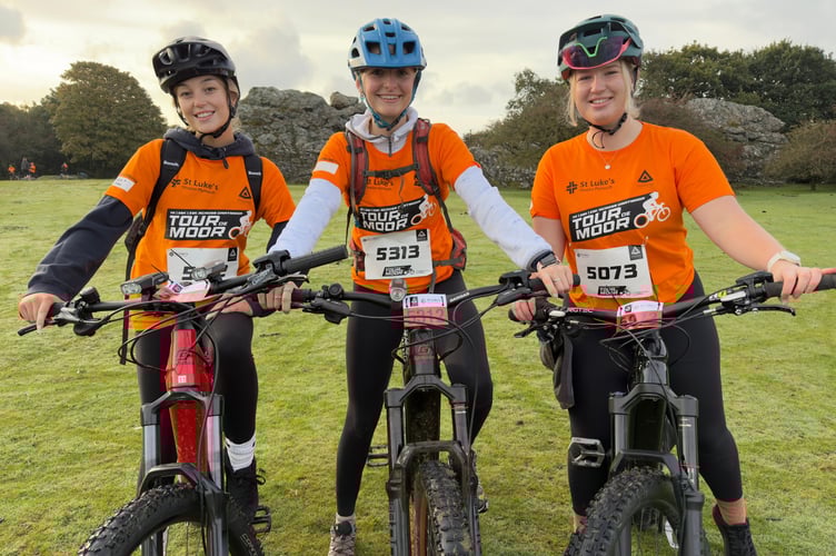Paige Gould, Beth Witton and Ellie Maunder on the St Luke's Hospice, sponsored Tour de Moor cycle ride.