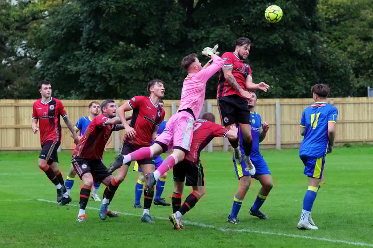 Football. South West Peninsula Premier East. Bovey Tracey versus Okehampton Argyle. A 4-0 win for Bovey Photo: Alan Craig