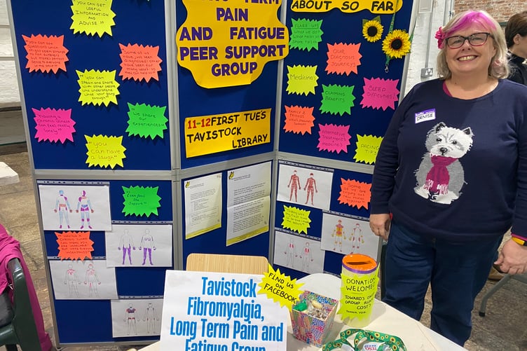 Meeting the public at Tavistock Community Wellbeing Fair was Denise Camp, of the Tavistock Fibromyalgia, Long-Term Pain and Fatigue Group.