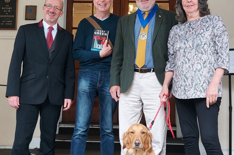 Left to right Mike Coombs (Bedford Hotel marketing manager), Terry Green (author/speaker), Mayor Cllr Steve Hipsey and wife Cathy with their dog Olive. 