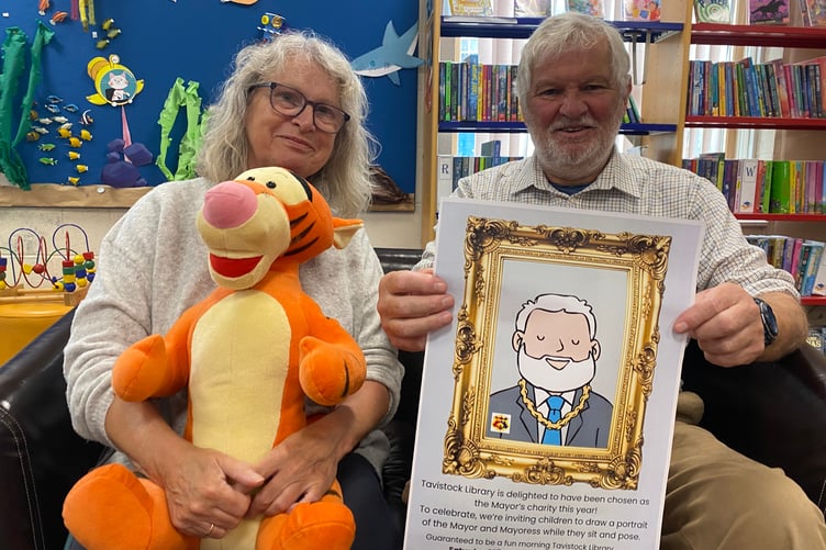 Denise Gatley, of Tavistock Library, and town Mayor Cllr Steve Hipsey are asking artistic children to draw a portrait of the first citizen to support his mayoral charity which is to help fund the library.