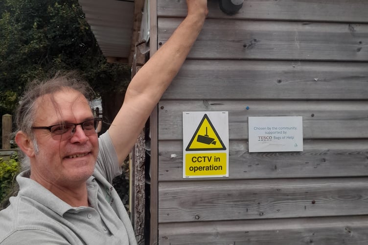 Rob Smith, Tavistock Sensory Garden head gardener, showing some of the damage by vandals to the shed.