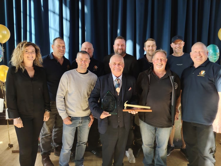 Carpenter Ian Lashbrook with his work colleagues as he says farewell to Tavistock Town Council after 46 years.