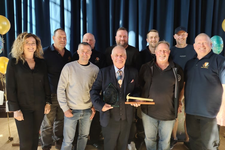 Carpenter Ian Lashbrook with his work colleagues as he says farewell to Tavistock Town Council after 46 years.