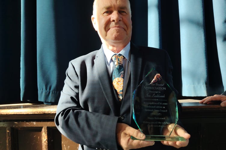 Ian Lashbrook with his trophy of appreciation from Tavistock Town Council.