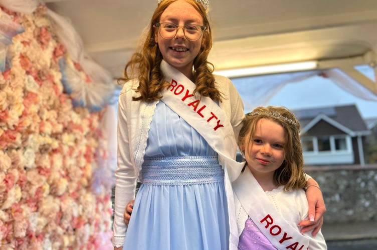 Okehampton Carnival Queen Abbie Friend, 13, and princess Maisie Smith, seven, on their float before the procession. Little Immie Smith, two, was the youngest princess.
