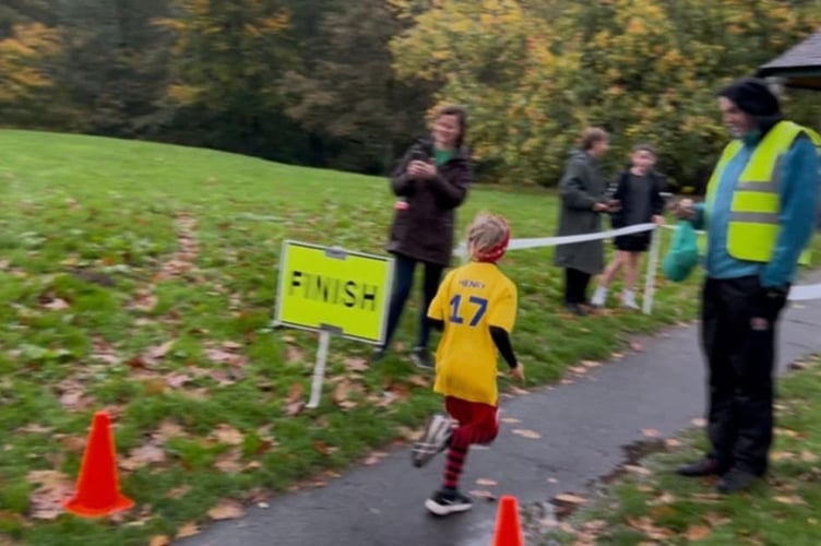 Tavistock Meadows Junior Parkrun finish. It has been hailed a success on its inaugural start, despite the rain. Picture by Richie Alexander.