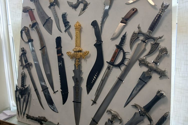 A terrifying and potentially deadly arsenal of daggers, swords and other bladed items either seized or collected in an amnesty by police.