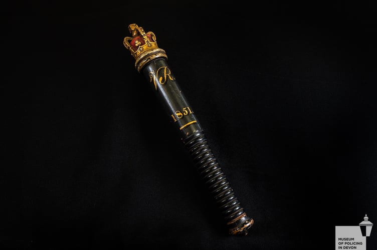 Decorated truncheon from a police constable in Redruth from 1851.