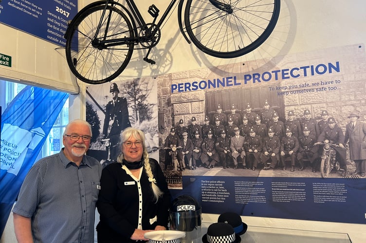 Keith (volunteer) and Andrea Tester (police support officer)at Tavistock Police Museum