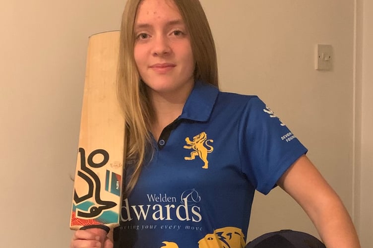 Lucy Hulbert, of Yelverton, celebrating selection for Devon Cricket Girls U-15 squad to tour Sri Lanka this winter.