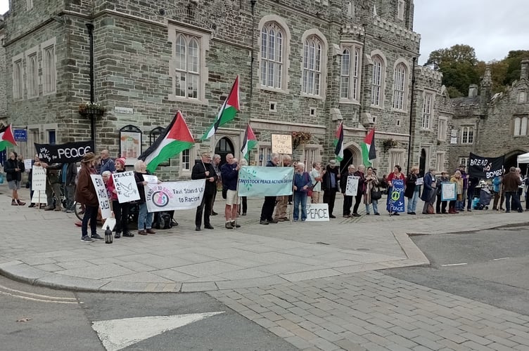 Tavistock Peace Action Group's centenary Gaza weekly peace vigil in the town centre.