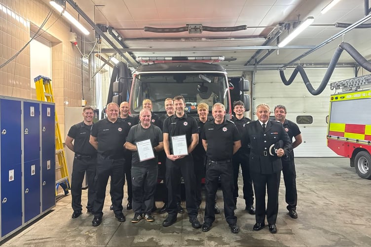 Colleagues bid farewell to two retiring Tavistock firefighters.