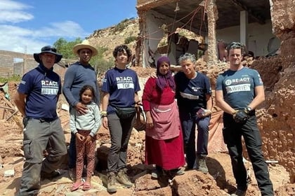 Kirsten Bailey Edmonds (pictured helping after the 2023 Morrocco quake with colleagues and residents) is on an aid mission to storm devastated-Jamaica.