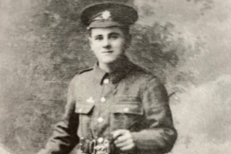 Pte Ted Perkins during WWI. His wartime story is told in Tavistock Primary School's audio visual remembrance tribute at Tavistock Methodist Church, on Friday, November Nov 14, at 2pm. Photo from Lest We Forget, by Alex Mettler and Gerry Woodcock.