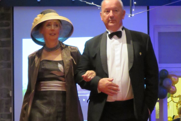 Tavistock Scrapstore charity fashion show with preloved clothing - included this smart couple's outfits.