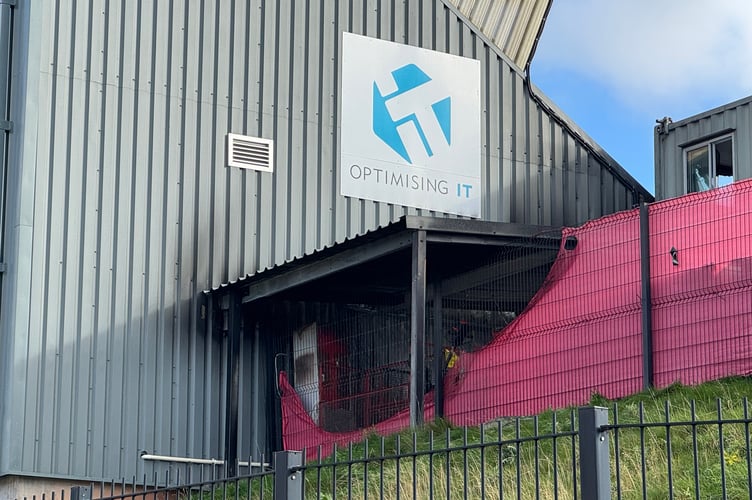 Where the fire reached the Adam Stansfield stand at Exeter City FC.  AQ 7900
