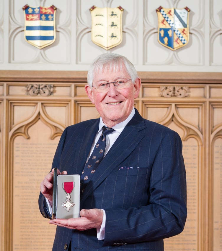Peter Burroughs with his MBE at Windsor Castle.