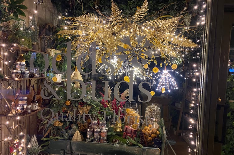 Odds and Buds florists adding to Tavistock high street's Christmas atmosphere.