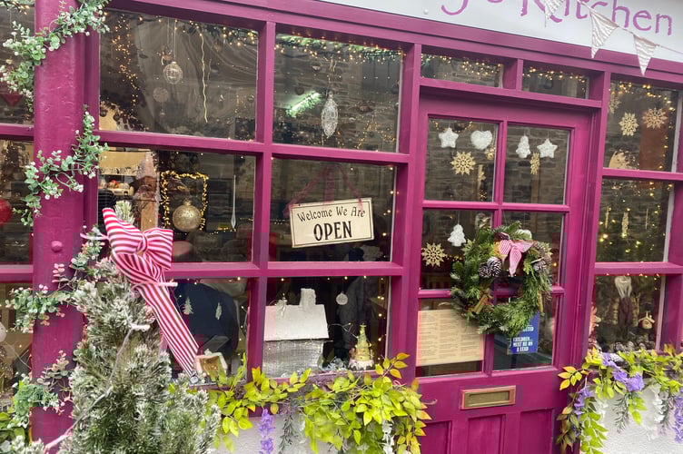 Molly's Kitchen has a delightful festive window display in Tavistock Pannier Market.