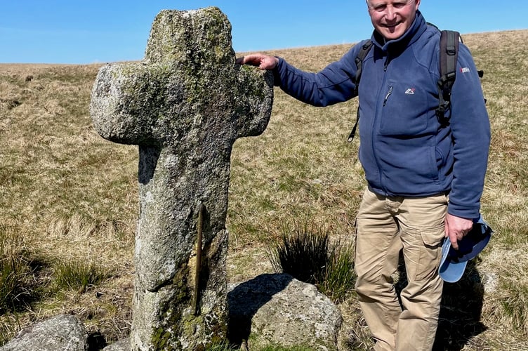 Author and 'real Abbot's Way' campaigner Nick Pannell with one of the crosses along the route.
