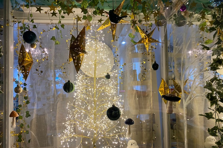 Moorwishes atmospheric Christmas window in Tavistock.