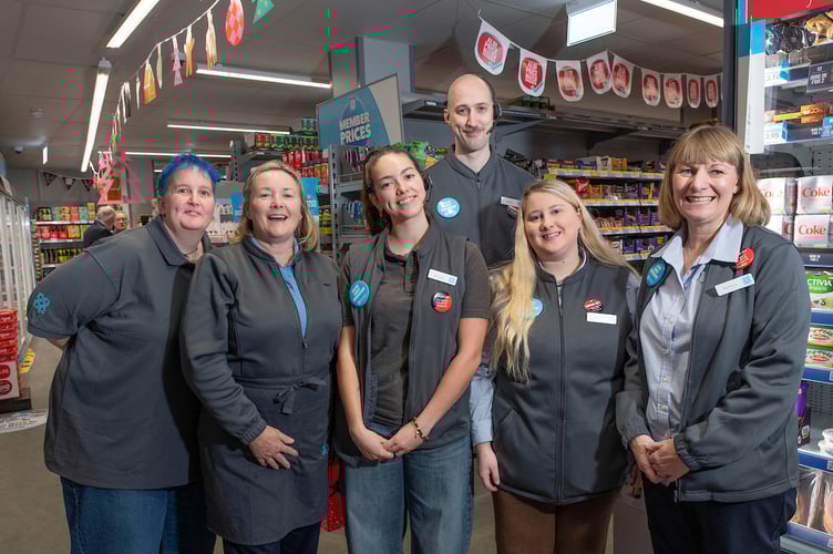 Photographs by Emily Whitfield-Wicks
Co-Op Opening after fire and refurb. Tavistock.
L-R Jenni Horn, Bev Faulknor, Alliyah Laycock, James Thomson, Kitty Bowyer (Team Leader) and Store Manager Barbara Worth..