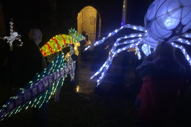 Tavistock Dickensian Evening - a giant spider and dinosaur.