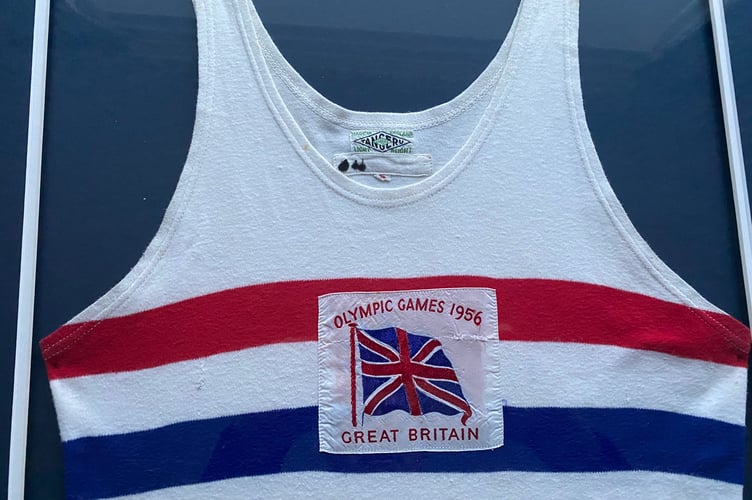 Mike Farrell's Melbourne Olympics official GB team 800m running vest.