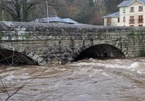 River Tavy surge in Tavistock after Storm Bram
