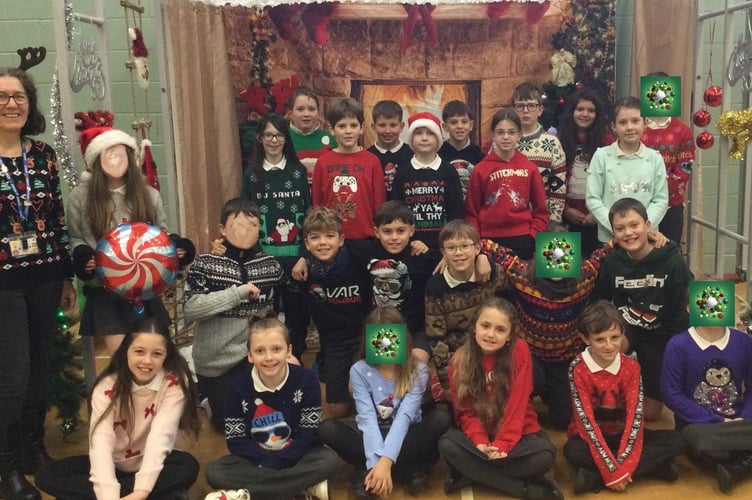 Maynard Class at Bere Alston Primary in their Christmas jumpers.