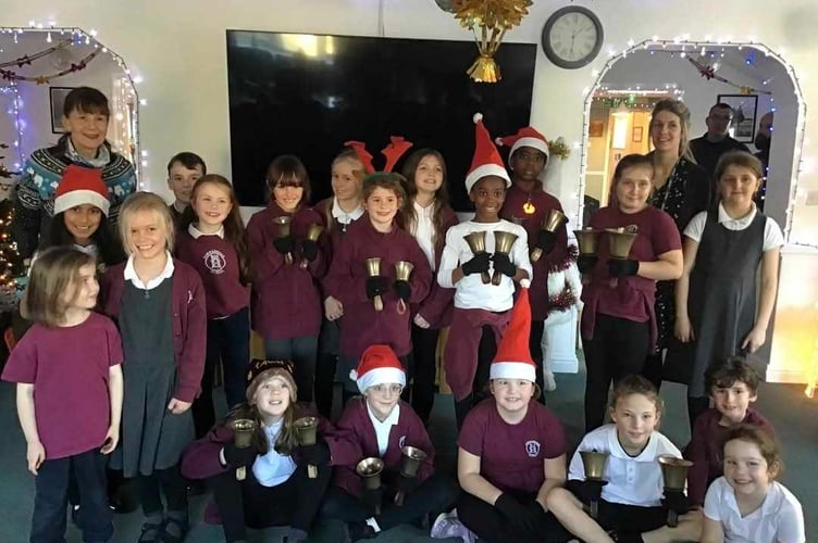 Christmas handbell ringing at Horrabridge Primary School.