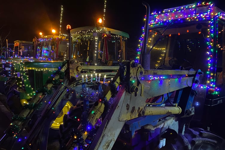 Tavistock AFC glittering festive tractor run line-up.