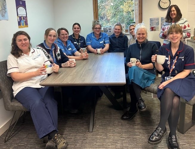 Tavistock community nurses of Livewell Southwest, in their new communal dining area, thanks to Tavistock Hospital League of Friends.