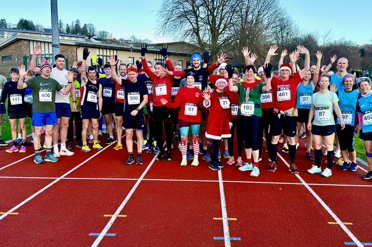 Tavistock Athletic Club (TAC) looking festive with other runners at TAC's monthly Tavistock 5km.  Picture by Andy Hughes (TAC).