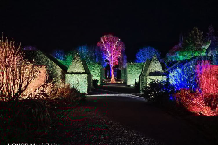 Famous RHS Rosemoor garden light show entrances.
