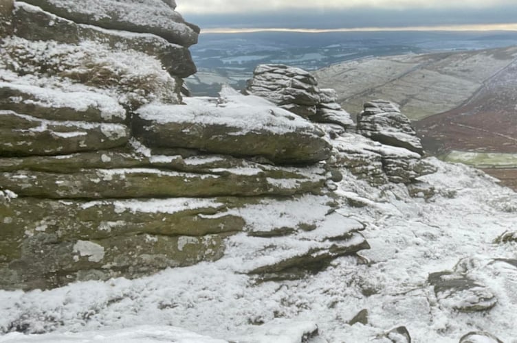 Shapley Tor, Dartmoor, near Moretonhampstead, shows off a dusting of snow today.