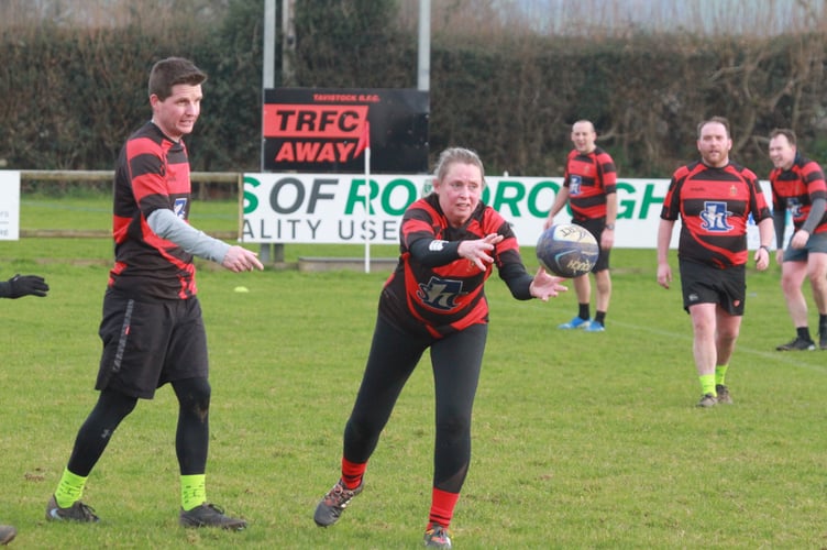 Passing with purpose at the T1 Tavistock Rugby Club mixed gender non-contact Boxing Day clash. Picture by Chris Hair.