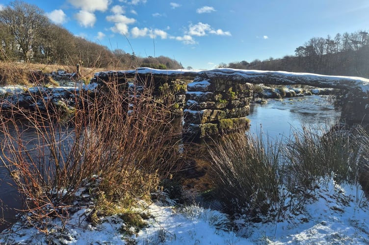 A snowy scenes at Postbridge as ice and frozen snow makes life difficult for travellers. Picture by Sarah Pascall.