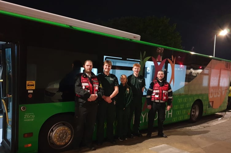 The safe bus team are parked up on Saturday night, ready to help nighttime revellers in Plymouth