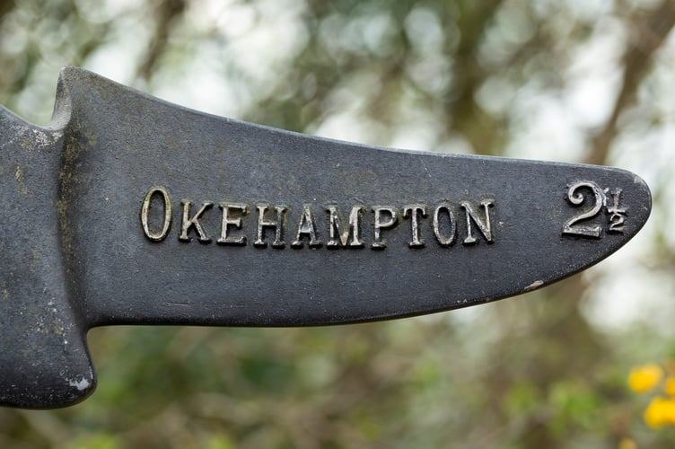 public footpath to Okehampton sign Dartmoor National Park Devon