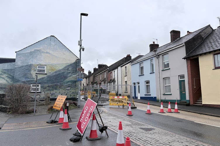 East Street roadworks in Okehampton Jan 2026