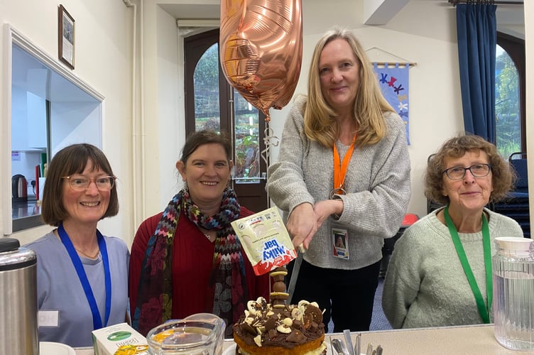 Deborah Bevan, Tavistock Methodist Church worker marks one year of Grow Baby, with other group volunteers.