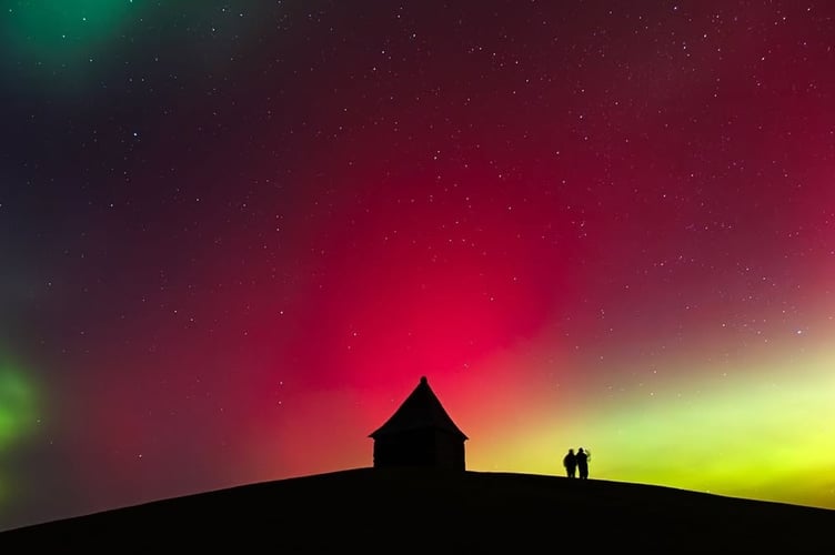 Amazing kaleidoscope of night time skies with the Northern Lights captured by Ryan Browning over the Pimple, Whitchurch, Tavistock.