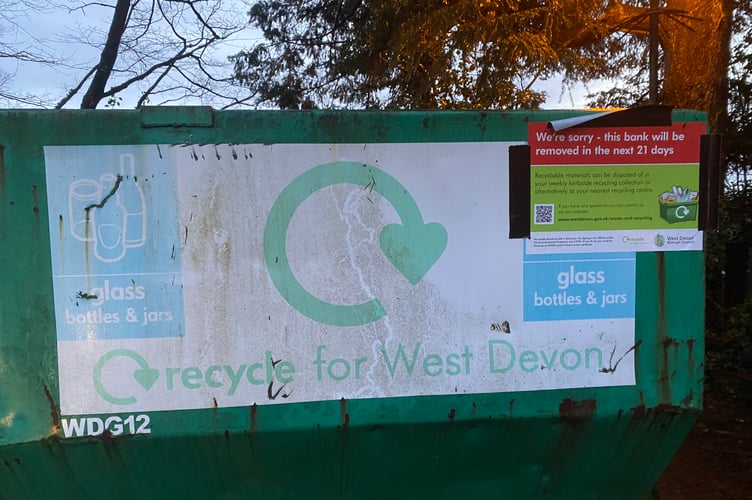 West Devon residents are advised to put recyclable tins and bottles on their doorsteps for their regular collection as community recycling banks are removed.