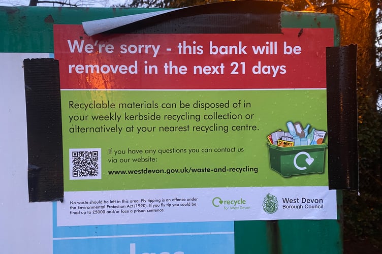 West Devon residents are advised to put recyclable tins and bottles on their doorsteps for their regular collection as community recycling banks are removed.
