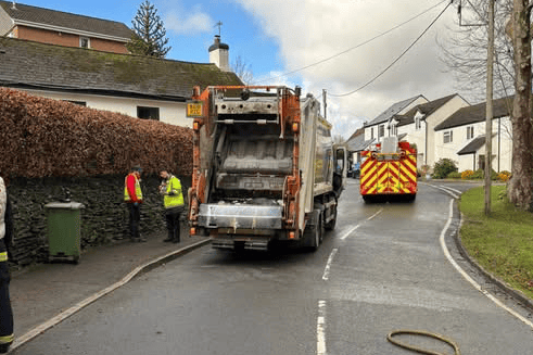 Yelverton fire fighters have warned of the dangers of discarded batteries after tackling a fire in a bin lorry.