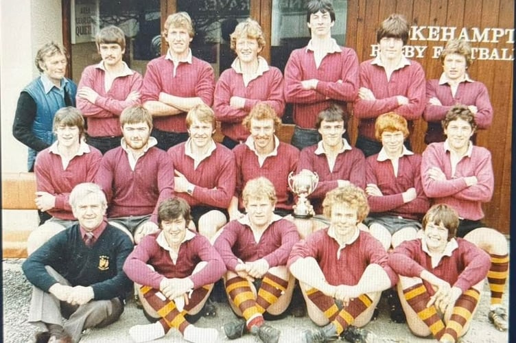 Peter, bottom left, when he was president of Okehampton Rugby Club, with the players.